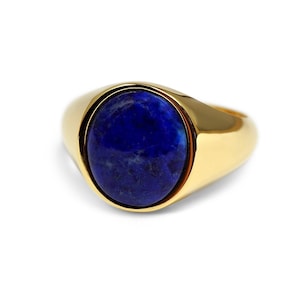 Men GOLD LAPIS Signet RING In 925 Sterling Silver: 18K Gold Plated With 2.5 Microns Gold Blue Gemstone Oval Modern Jewelry Gift For Men’s