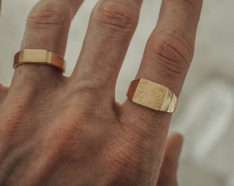 Herren Siegelring Gold Herrenring Männer Ring minimalistisch 925 Silber 14k vergoldet eckig handgemacht moderner Designer Männerschmuck