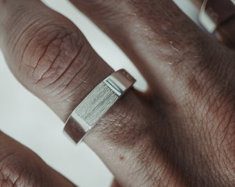 Ring for men silver minimalist 925 sterling silver square handmade modern design with gift box for birthday engagement