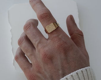 Siegelring Gold Herren Ring 925er Sterling Silber vergoldet eckig handgemacht massiv minimalistisch modern Männerschmuck mit Geschenkbox