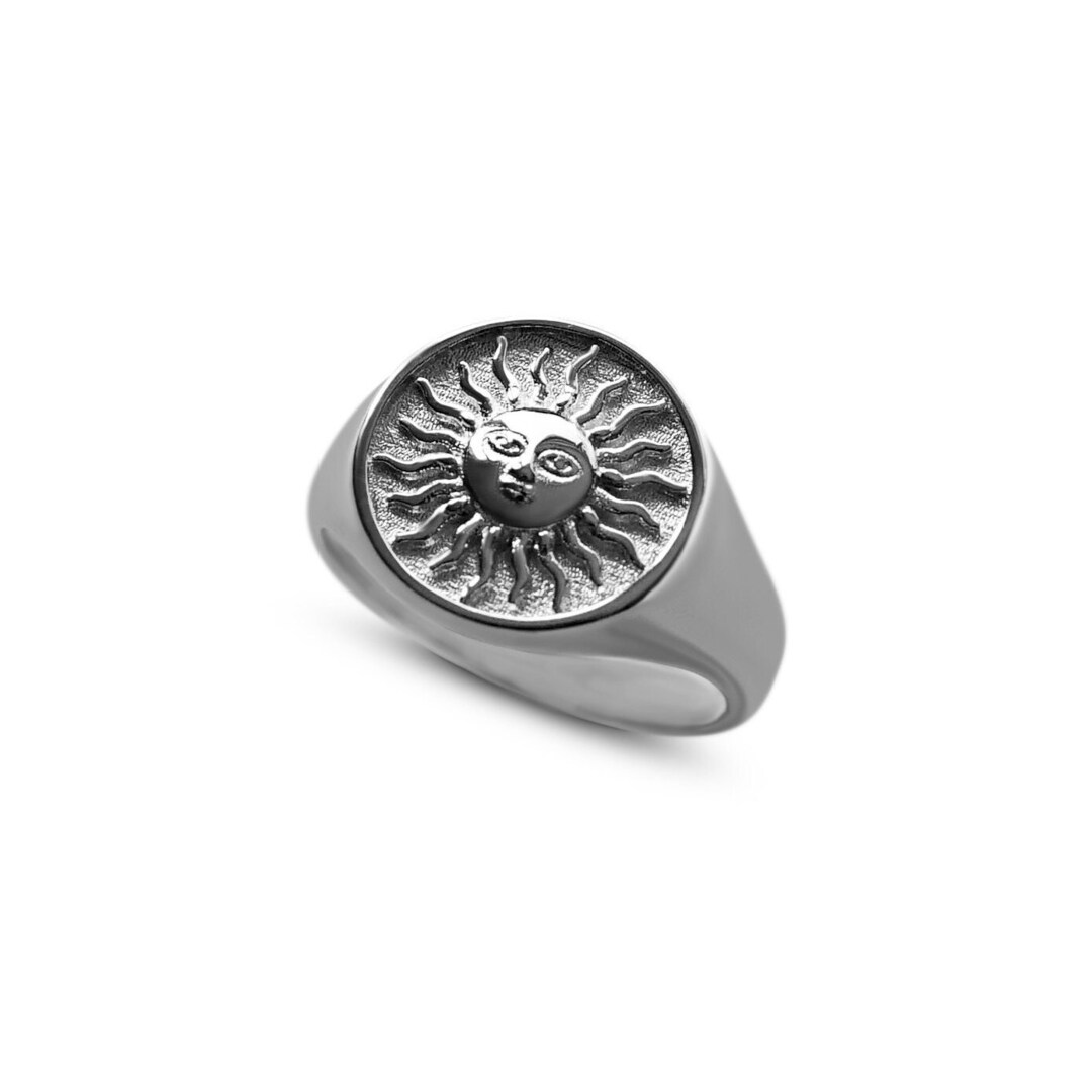 Men's Ring Silver Gold Sun Ring Men's Ring Minimalist 925 Sterling Silver Square Handmade