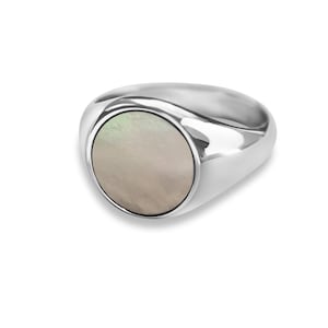 Signet Ring Men Silver handmade ring with stone mother of pearl in 925 sterling silver solid angular polished handmade