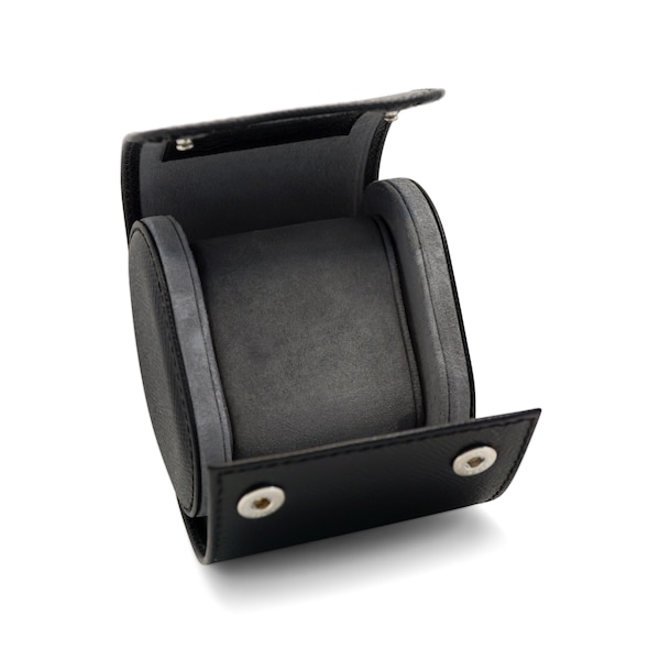 Luxuriöse Leder Uhrenrolle Uhrenbox Schwarz aus Leder Watch Roll Aufbewahrung für Uhren handverarbeitetes Uhrenetui aus Saffiano-Leder