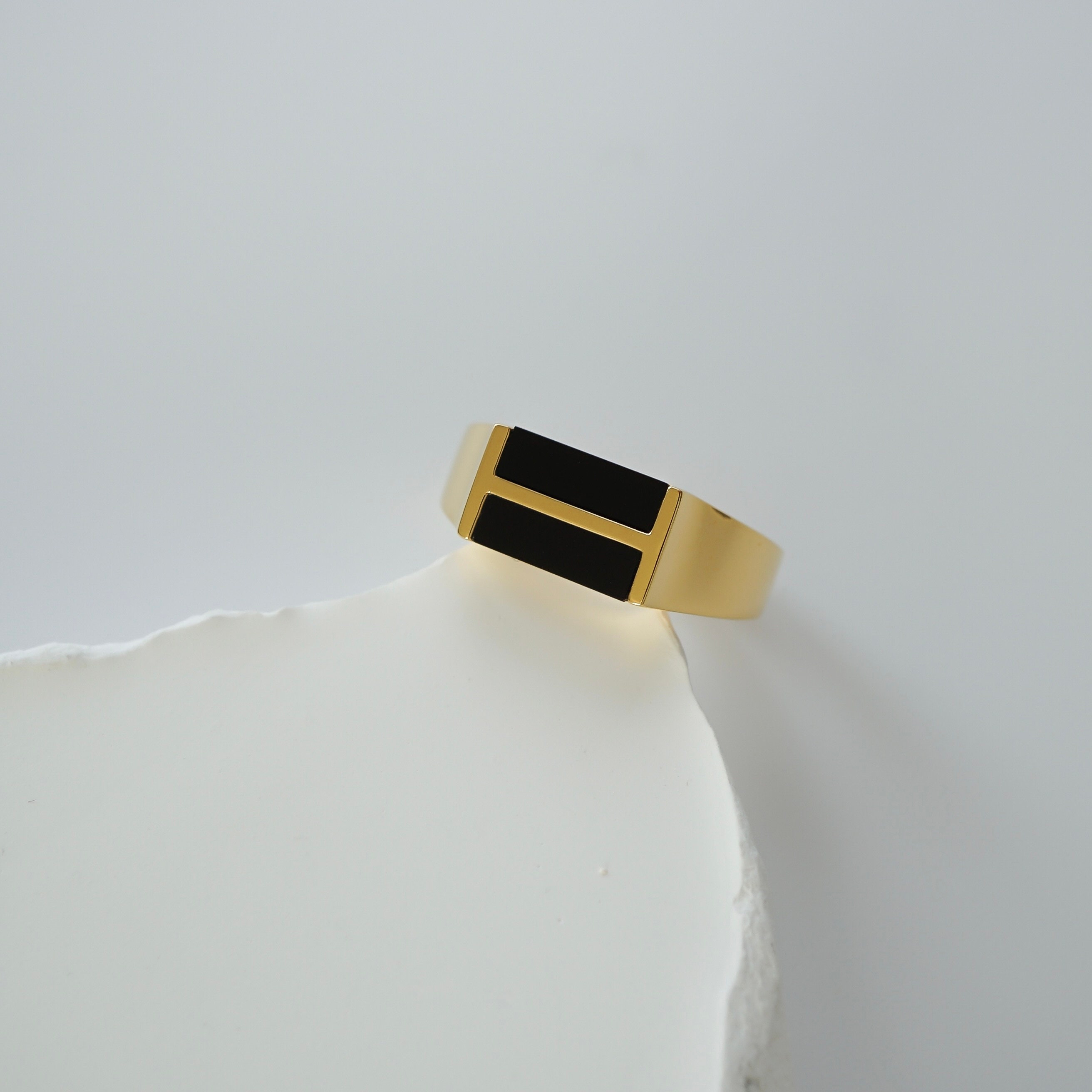 Anello Con Sigillo In ARGENTO Da Uomo Con ONICE NERO: Moderno Anello In Argento Sterling 925 E Gioiello Minimalista Lucido, Regalo Per Lui - Italia