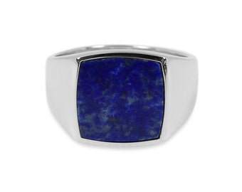 Signet Ring Men Silver handmade ring with blue lapis gemstone signet ring in 925 sterling silver polished angular solid |