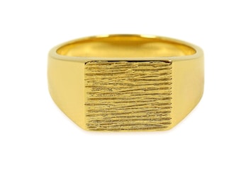 18k GOLD Plated SIGNET Ring for Men: 925 Sterling Silver Gold