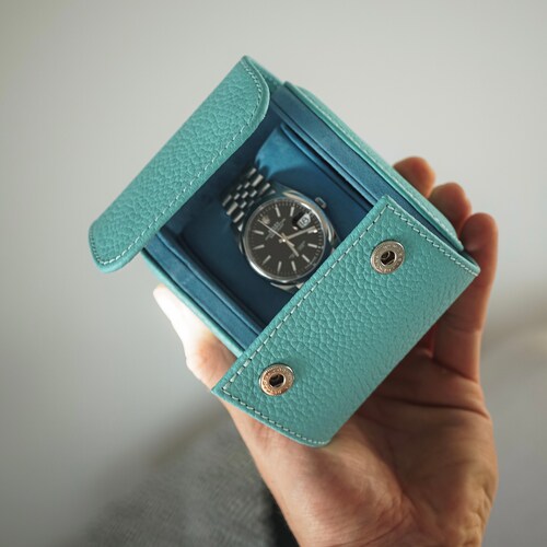 Luxury Watch Case Blue Handcrafted Italian Saffiano shops Leather Travel Travel Case Storage Box For Watches Gents