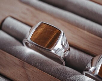 Herren Siegelring Silber Herren Ring mit Tigerauge Edel Stein 925 Sterling Silber handgemacht poliert massiv handmade Männerschmuck