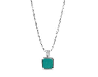 Collar para hombre de plata con colgante de piedra de turquesa en plata de ley 925 Collar colgante moderno ajustable sólido