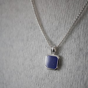 Mens Silver Box Necklace with blue lapis stone pendant sterling silver necklace for men fashionable mens jewelry sprezzi fashion