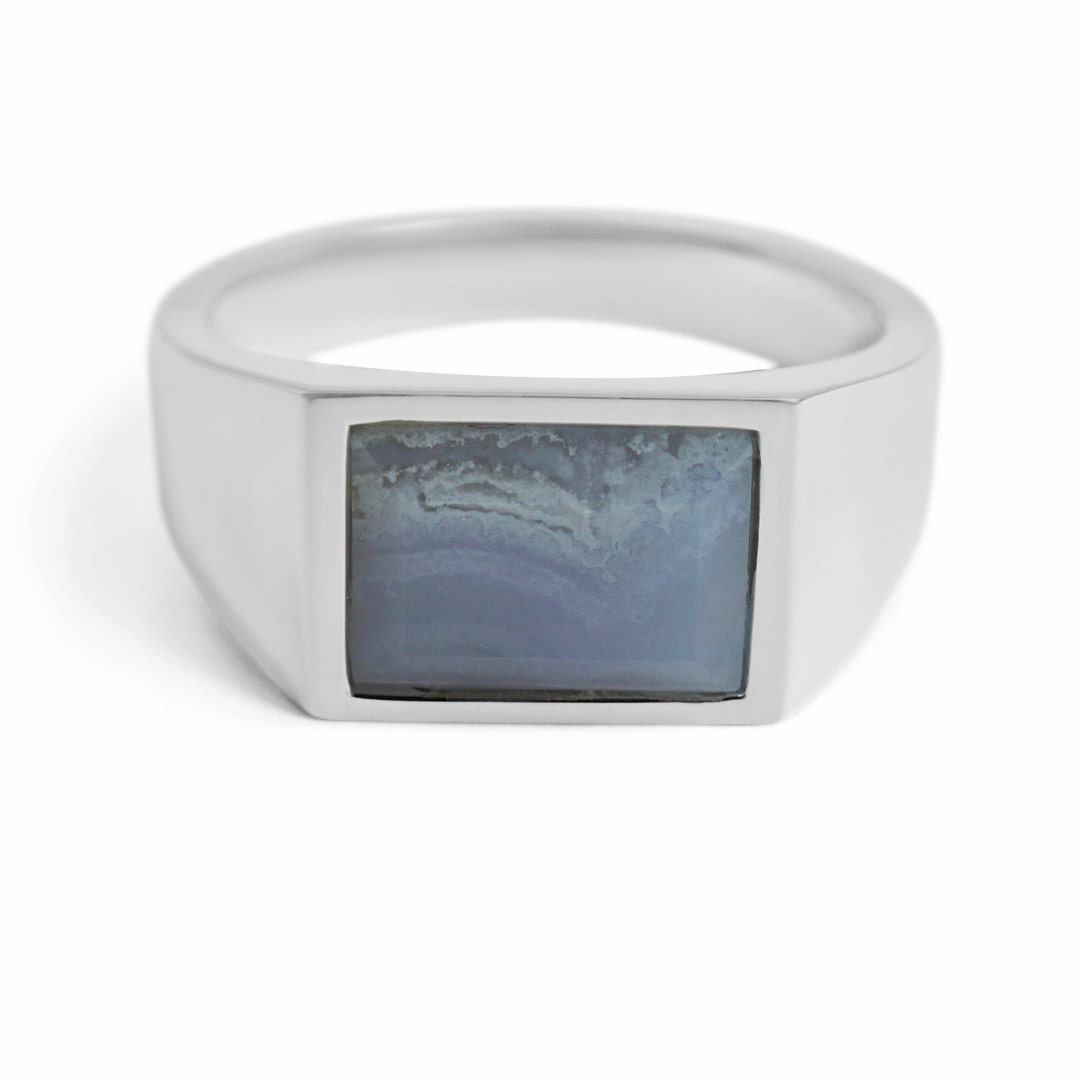 Ring Men Silver Handmade Ring With Agate Gemstone 925 Sterling