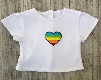Rainbow Heart Applique 18" doll t-shirt
