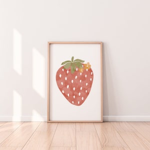 Red Strawberry Print | Digital Download | Nursery Printables | Baby Girl Print | Girls Room Print | Wall Art | Poster Print | Cute Art Print