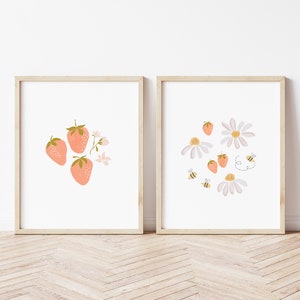 Strawberries and Daisy Bundle | Digital Download | Nursery Girls Printables | Printable Wall Art | Poster Print | Kids Room Prints