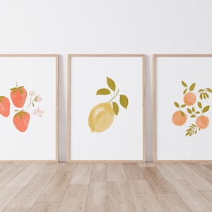 Bundel met fruitprint | Digitale download | Printables voor babymeisjes | Afdrukbare muurkunst | Posterafdruk | Afdrukken kinderkamer