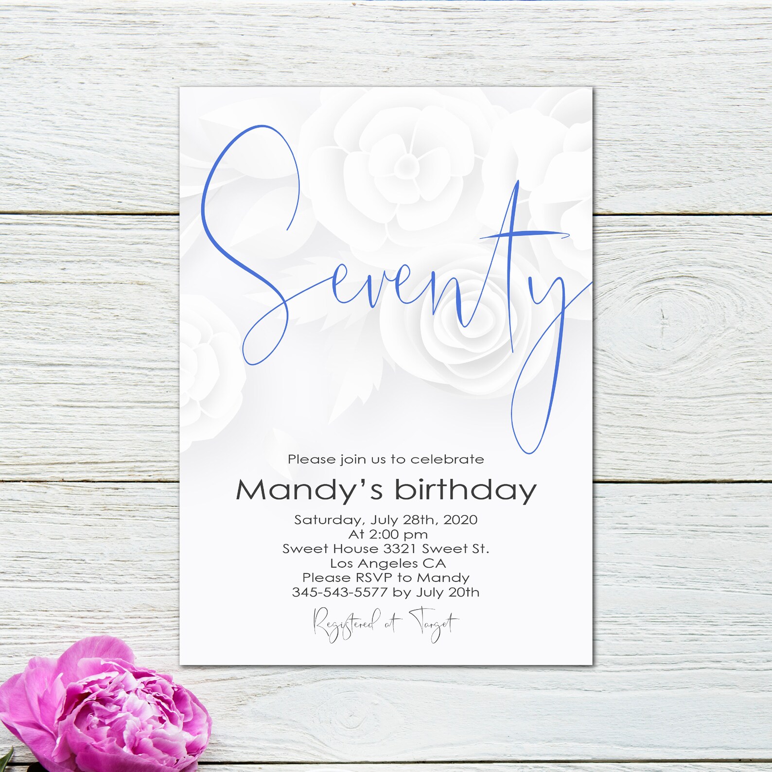 70th Birthday Invitation White flowers Birthday for Men or | Etsy