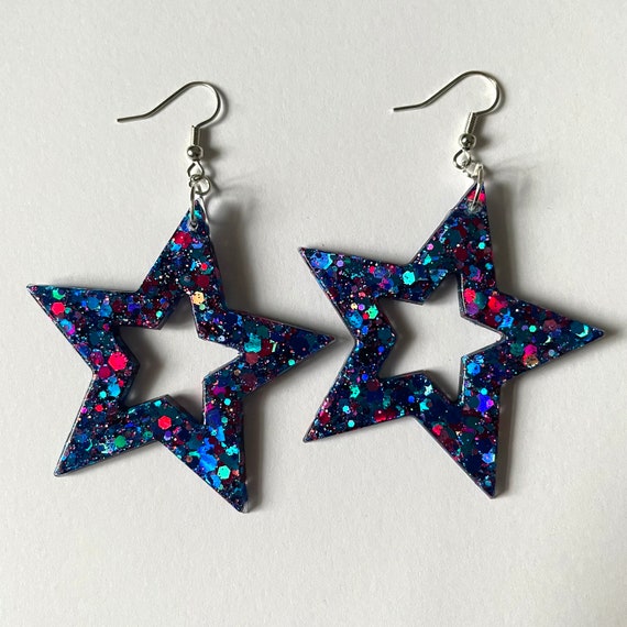 Pink Mod Glitter Ear Rings Costume Accessory Pink Mod Glitter Ear Rings Costume Accessory