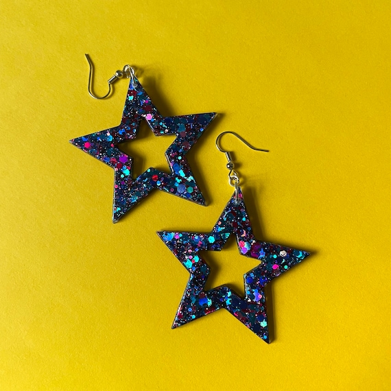Pink Mod Glitter Ear Rings Costume Accessory Pink Mod Glitter Ear Rings Costume Accessory