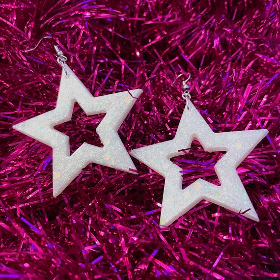 Pink Mod Glitter Ear Rings Costume Accessory Pink Mod Glitter Ear Rings Costume Accessory