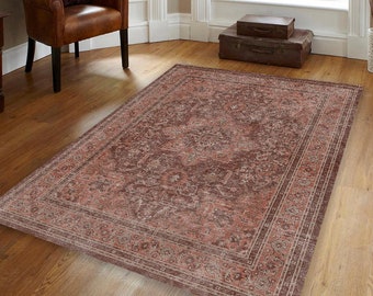 Tapis de style vintage, tapis lavable, médaillon traditionnel, tapis bohème, décoration d'intérieur, salon, chambre à coucher