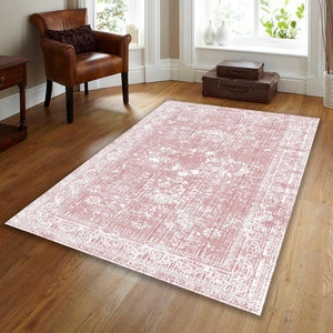 Matta i rosa Oushak-mönster, boho, tvättbar, ny, matta, barnrum, rosa, sovrum, vardagsrumsmatta