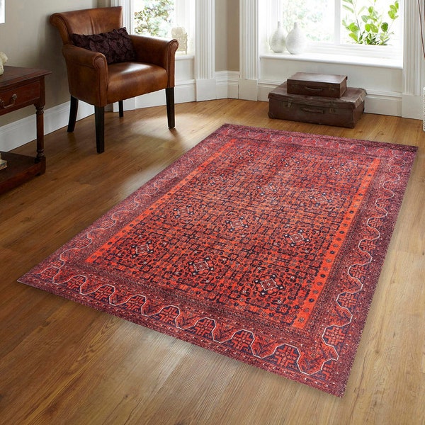 Red Area Rug, 6x9 Distressed Rug, Home Decor, Traditional Rug, 5x8 Rugs, interior decor rug, bedroom Rug, 5x7 rugs unique carpet from Turkey
