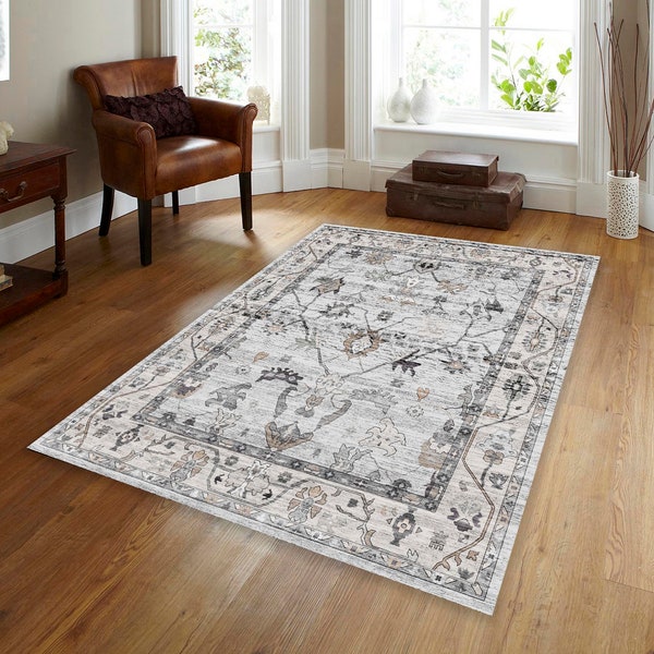 Traditional Oushak Rug, Muted Vintage Shades of Light Gray , 3x5 4x6 5x8  Area Rugs by Rugsta Rug for your beautiful home and office decor