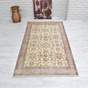 Alfombra Oushak, alfombra turca vintage, alfombra de 3,8 x 6,9 m, alfombra turca, alfombra de pasillo, alfombra bohemia, alfombra de entrada, alfombra de cocina, alfombra bohemia para el hogar, alfombra pálida