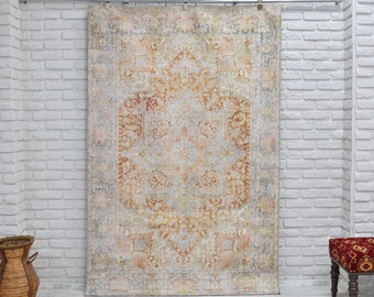 Area Rug 5x7, Turkish Rug, Earthtones terracotta geometric vintage design rug, farmhouse living room rug boho bedroom rug, 3x5 , 4x6 , 6x9