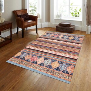 Multicolor Rug, Turkish Rug, Nursery Rug, Pet Friendly Rug, Striped Kilim Rug, Bohemian Rug for Bedroom Living Room image 1