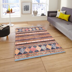 Multicolor Rug, Turkish Rug, Nursery Rug, Pet Friendly Rug, Striped Kilim Rug, Bohemian Rug for Bedroom Living Room image 4