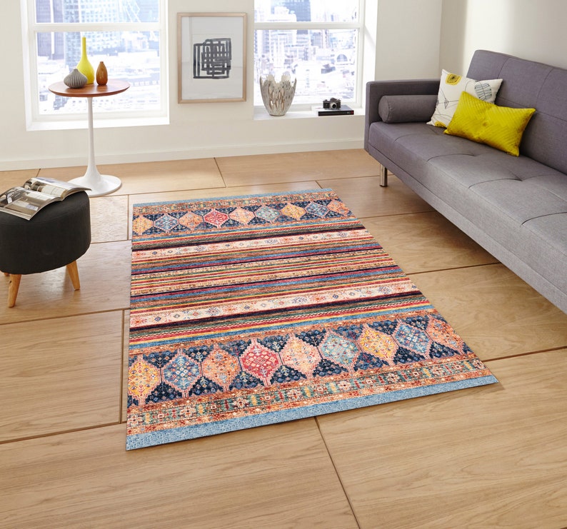 Multicolor Rug, Turkish Rug, Nursery Rug, Pet Friendly Rug, Striped Kilim Rug, Bohemian Rug for Bedroom Living Room image 4