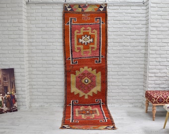 Oriental Style Turkish Runner Rug, 10x3 Rug Runner, Luxury Handwoven Rug for Kitchen Hallway Bedroom