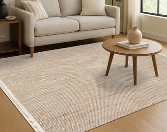 Alfombra escandinava turca beige. Alfombra tejida con estampado trenzado. Alfombras y corredores a medida. Alfombra tejida ideal para sala de estar.