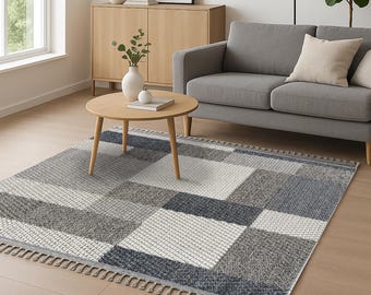 Area Rug 5x7, Turkish Rug, geometric modern design rug, farmhouse living room rug boho bedroom rug, 3x5, 4x6, 6x9 custom runner rug