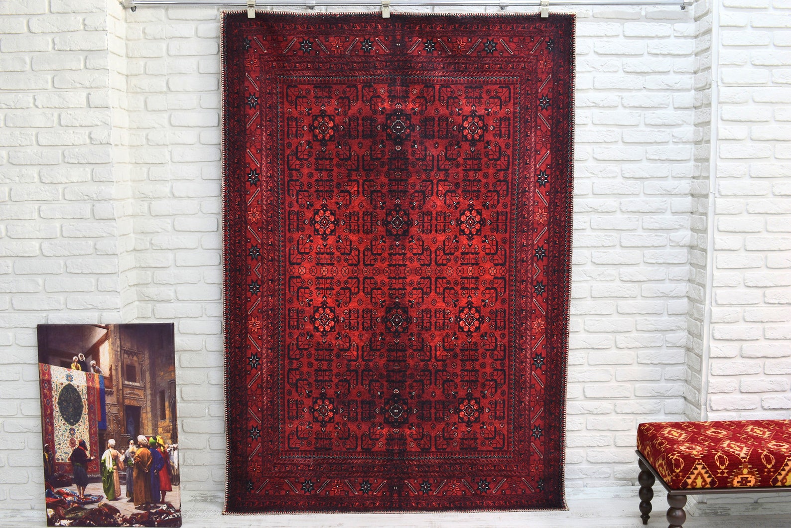 Red Afghan Rug 6x9 Area Rug Rustic Decor Bold Red Rug 5x8 Etsy