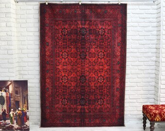 Red Afghan Rug, 6x9 Area Rug, Rustic Decor, Bold Red Rug, 5x8 Rugs, free shipping , 4x6 rug, bedroom Rug, 2x3 rugs unique carpet from Turkey