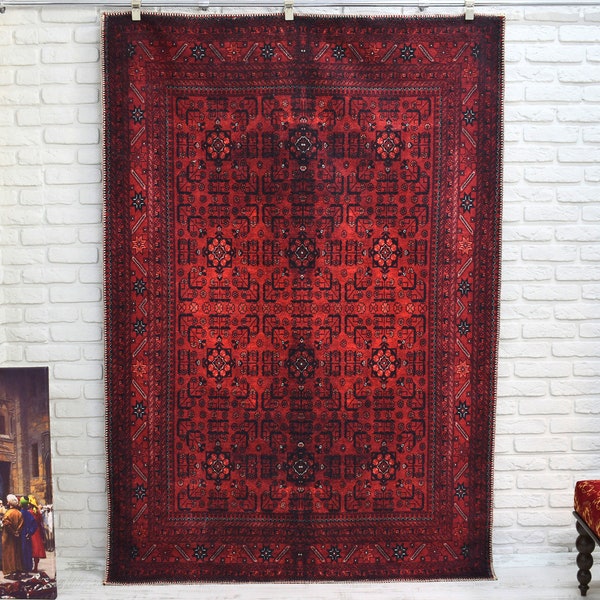 Red Afghan Rug, 6x9 Area Rug, Rustic Decor, Bold Red Rug, 5x8 Rugs, free shipping , 4x6 rug, bedroom Rug, 2x3 rugs unique carpet from Turkey