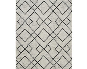 Asymmetric Woven Area Rug, Ivory Gray Black, Modern Boho Decor Scandi Rugs Home Decor Carpet