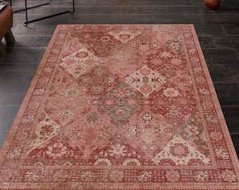 Traditional Red Turkish Rug, Soft Under Feet Bohemian Rugs Rustic Home Decor Area Rugs Runner 6x9 5x8 4x6 3x5 Living Room Kilim Rug