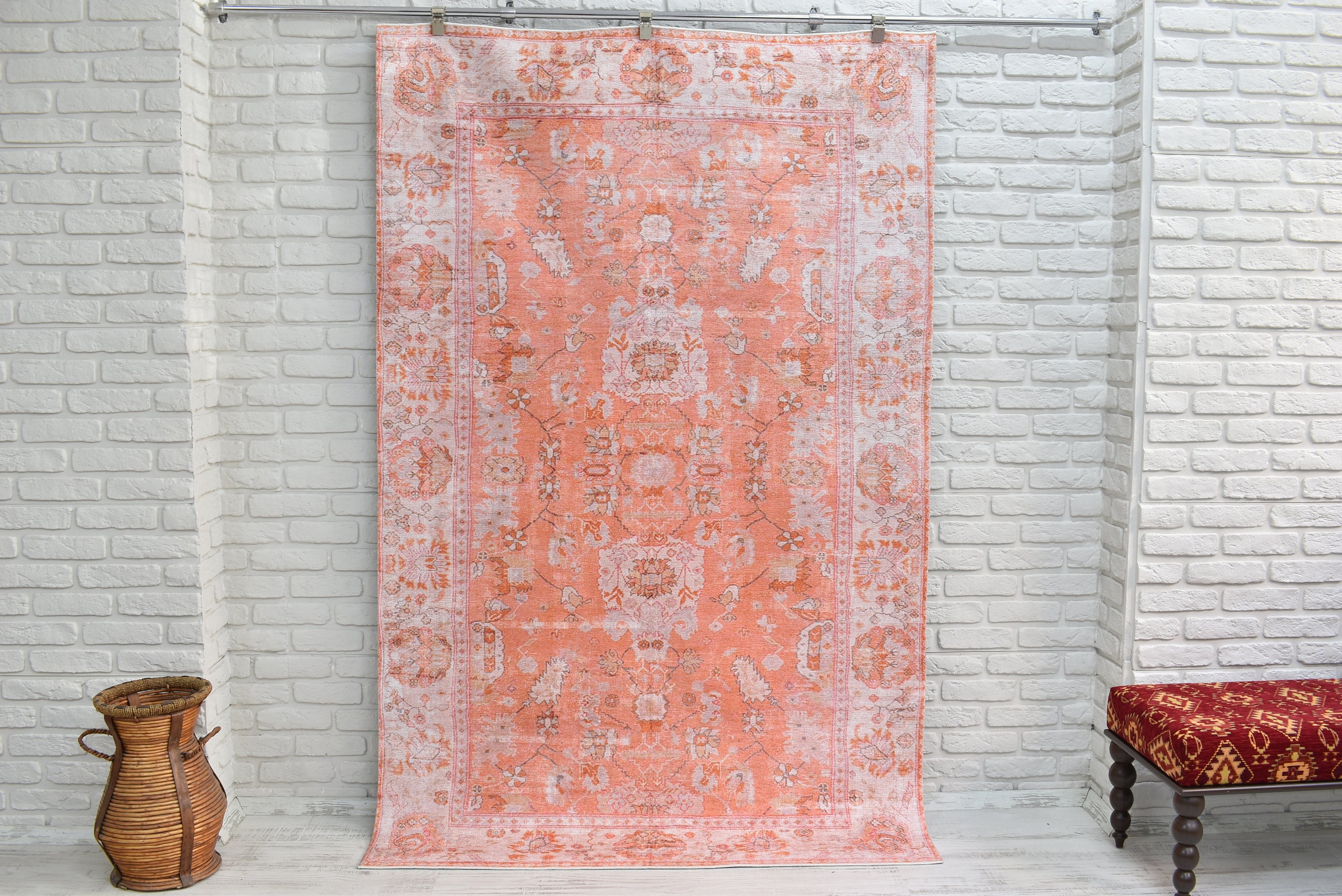Area Rug 5x8, Turkish Rug, Floor Rug, Bedroom Rug, Distressed Rug, Kilim Rug, Boho Decor, Orange Rug, 4x6 Rugs, free shipping, home rug