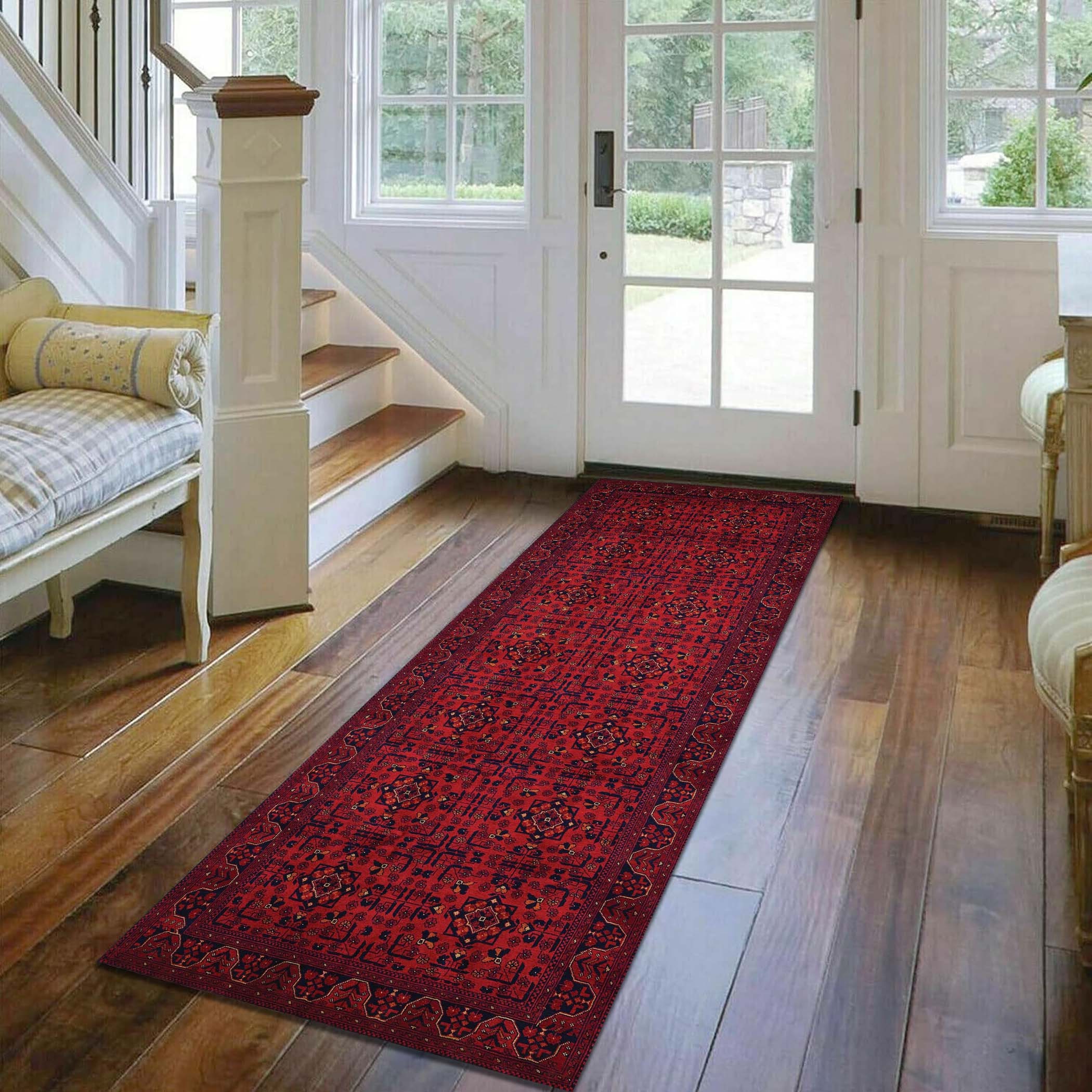 Red Afghan Runner Rug for Hallway - Kitchen - Bedroom - Entryway Runner ...