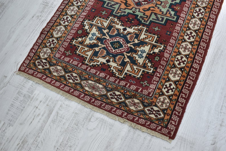 vintage oushak rug / vintage area rug / turkish rug / 4.9x3.1 ft / handwoven rug / anatolian rug / wool rug / geometric star medallion rug image 8