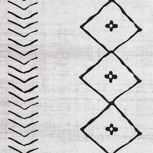 May include: Black and white geometric pattern rug with a chevron design on one side and a diamond pattern on the other side.