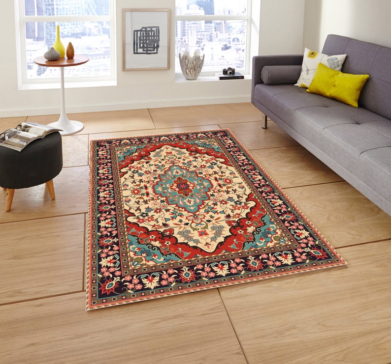 Red Fringed Rug Red Green Traditional Style Washable Rug for Living Room Bedroom - Etsy