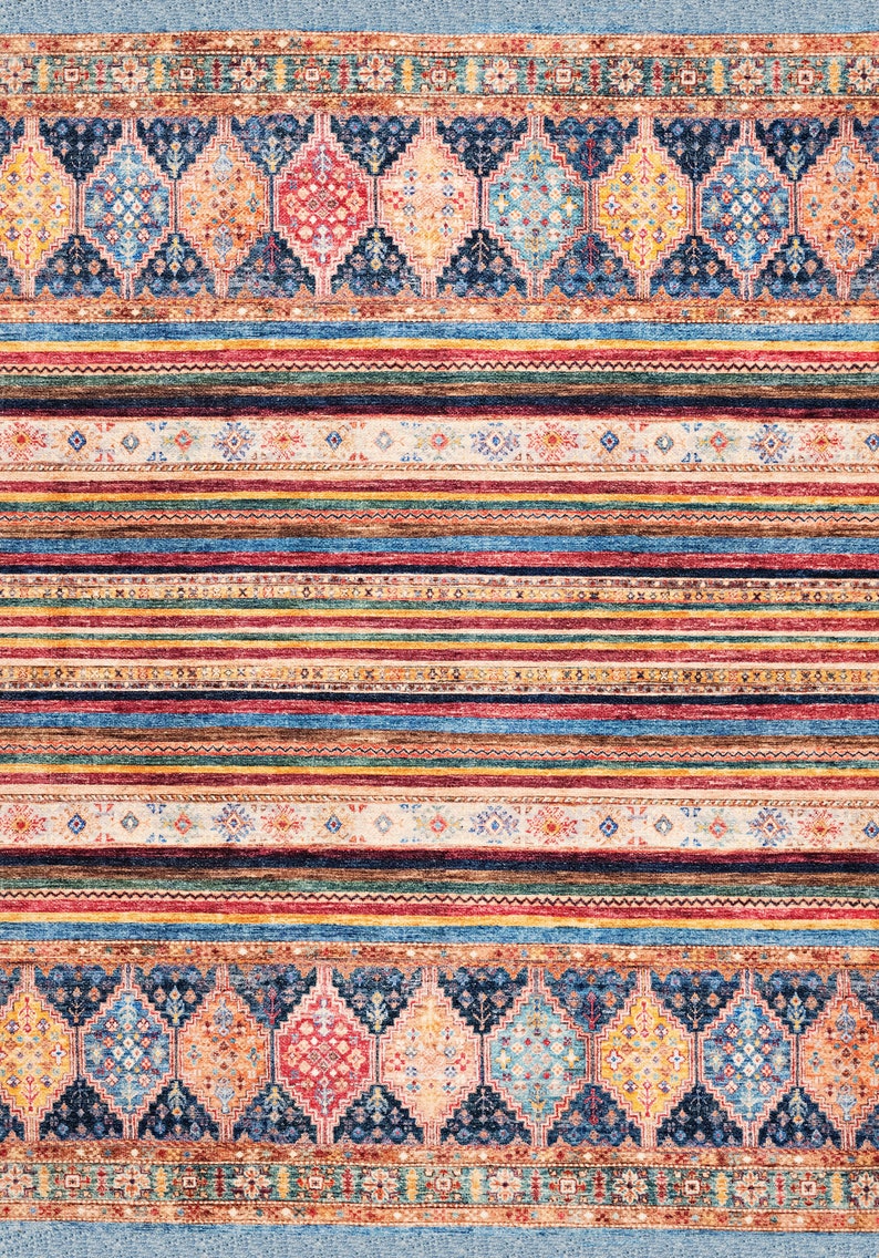 Multicolor Rug, Turkish Rug, Nursery Rug, Pet Friendly Rug, Striped Kilim Rug, Bohemian Rug for Bedroom Living Room image 2
