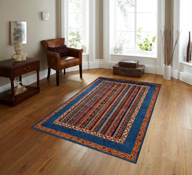 Rugs, Colorful Kilim Rug For Bedroom Aesthetic | Mid Century Modern Rug | Soft Cotton Rug | Machine Washable Kitchen Rug | Cool Rug image 4