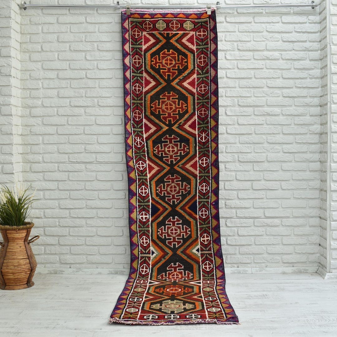Traditional Handmade Vintage Runner Rug Rustic Runner Rug Bohemian Rug ...