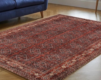 Tapis oriental rouge 8 x 10, carpette 5 x 8, décoration rustique, tapis lavable de style vintage vieilli pour salon 6 x 9