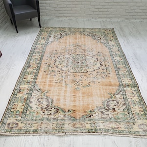 Pastel Vintage Rug, Oushak Rug, Large Turkish Rug, Area Rug, Mute Color Rug, Peach Oushak Rug, Tribal Rug, Big Size Rug, Home Rug, 9.3x6ft